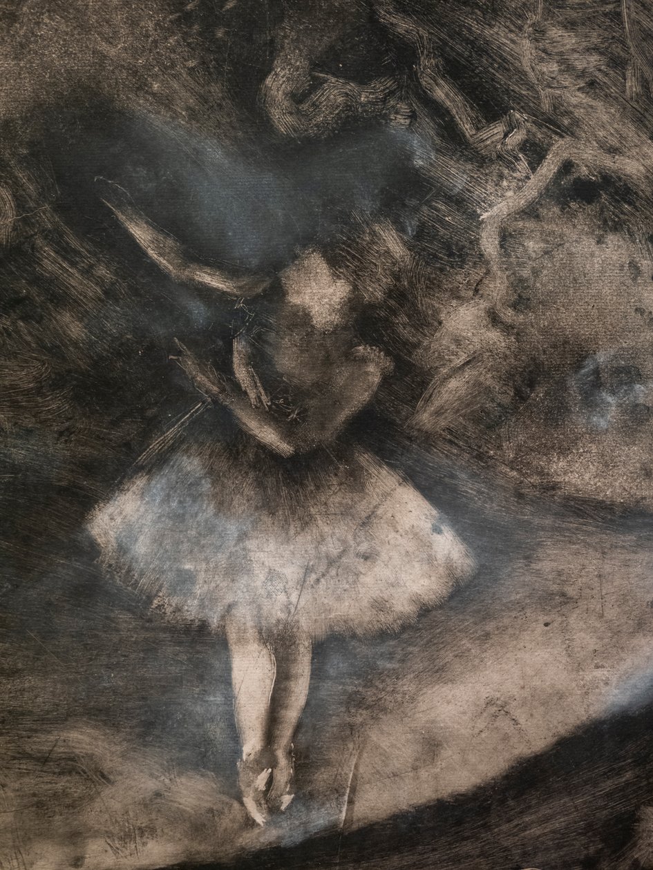 The Master of Ballet (detalje) (udført i samarbejde med Ludovic Lepic). 1876. Monotypi i sort blæk med hvide kridtfremhævninger af Edgar Degas