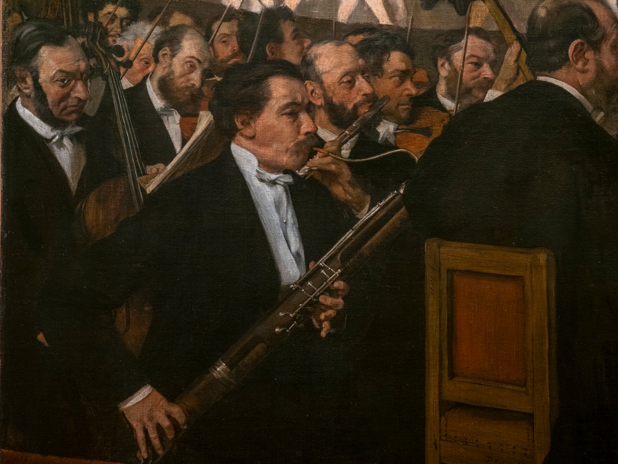Operaorkestret (detaljer). 1870. Olie på lærred. af Edgar Degas