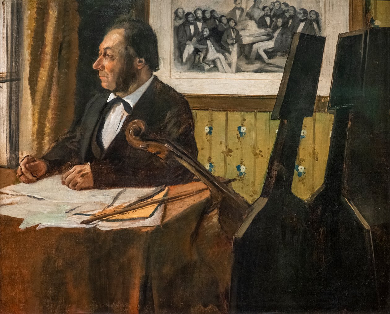 Cellisten Louis-Marie Pilet. Omkring 1868-1869. Olie på lærred. af Edgar Degas