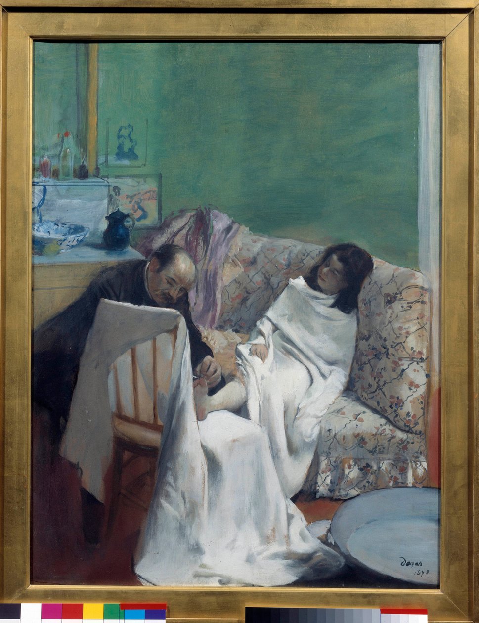 Pedikyren En læge undersøger en ung kvindes fødder. Maleri af Edgar Degas (1834-1917). 1873. Dim 0,61 x 0,46 m. Paris, Musee d