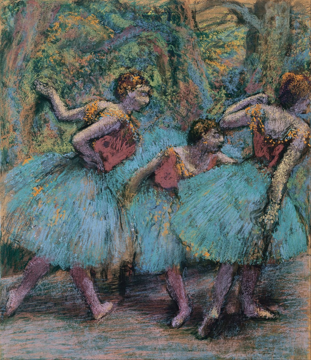 Tre dansere (blå tutuer, røde overdel) af Edgar Degas