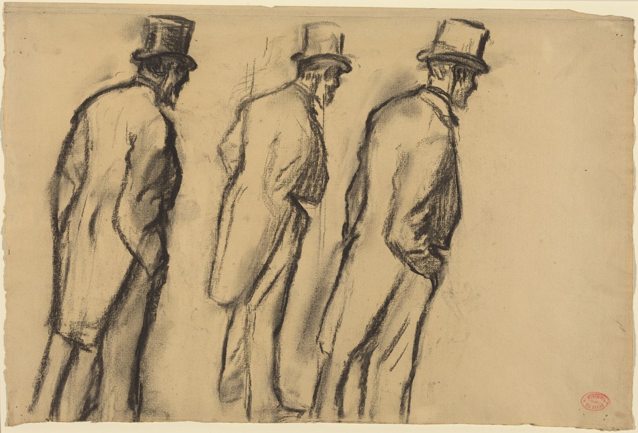 Tre studier af Ludovic Halévy stående af Edgar Degas