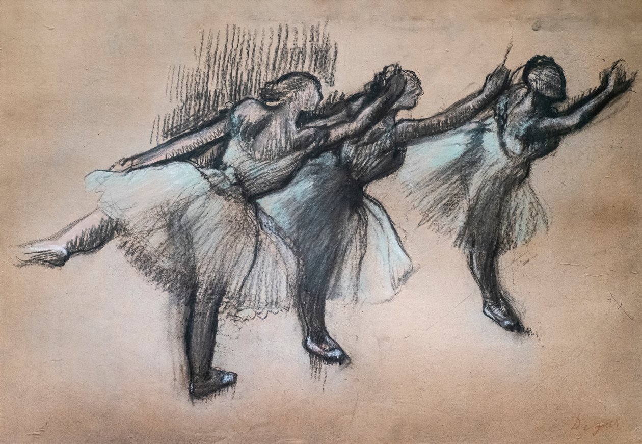 Tre dansere. 1895-1900. Kul og pastel på kalkerpapir. af Edgar Degas