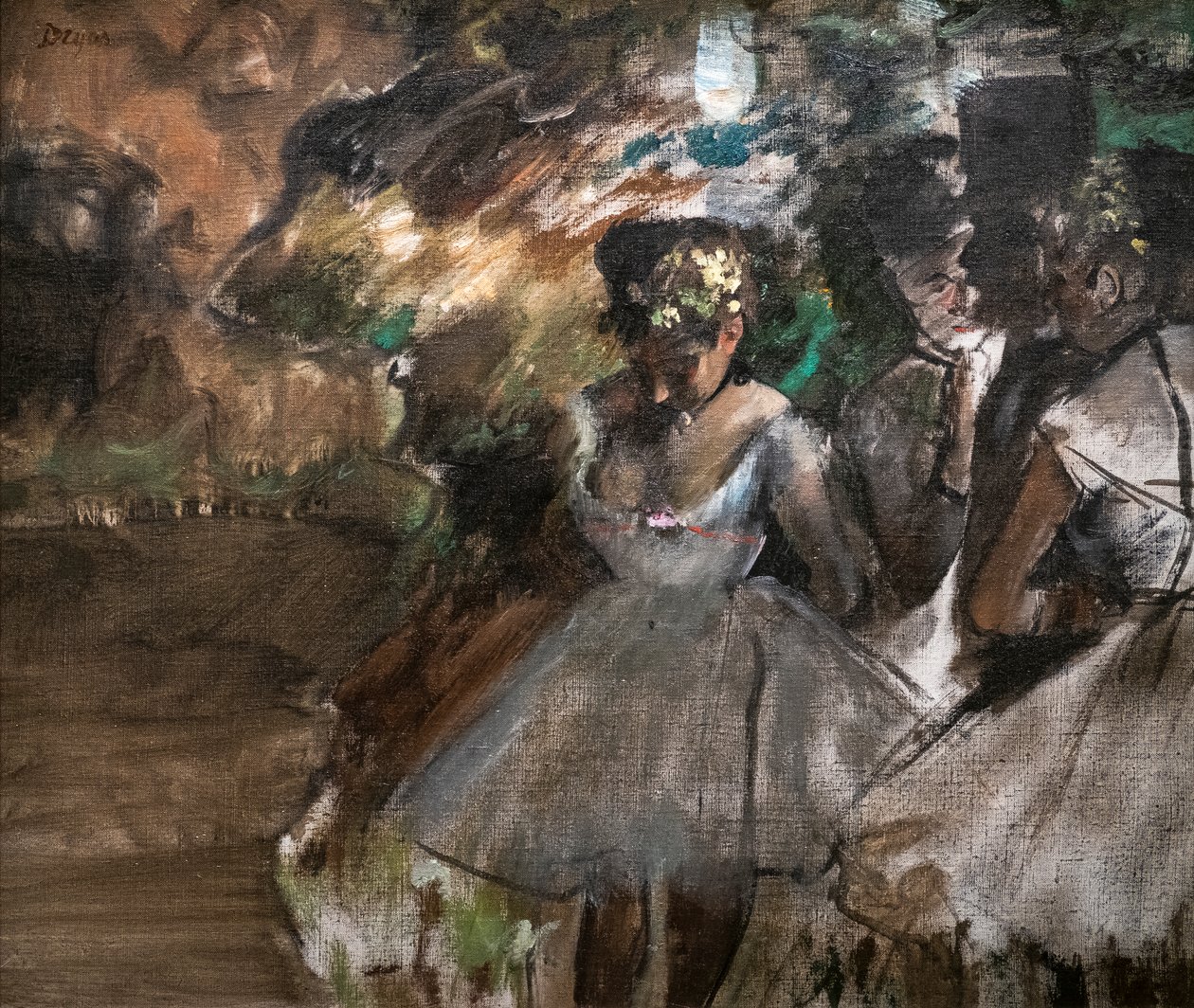 Tre dansere bag kulisserne. 1880-1885. Olie på lærred. af Edgar Degas