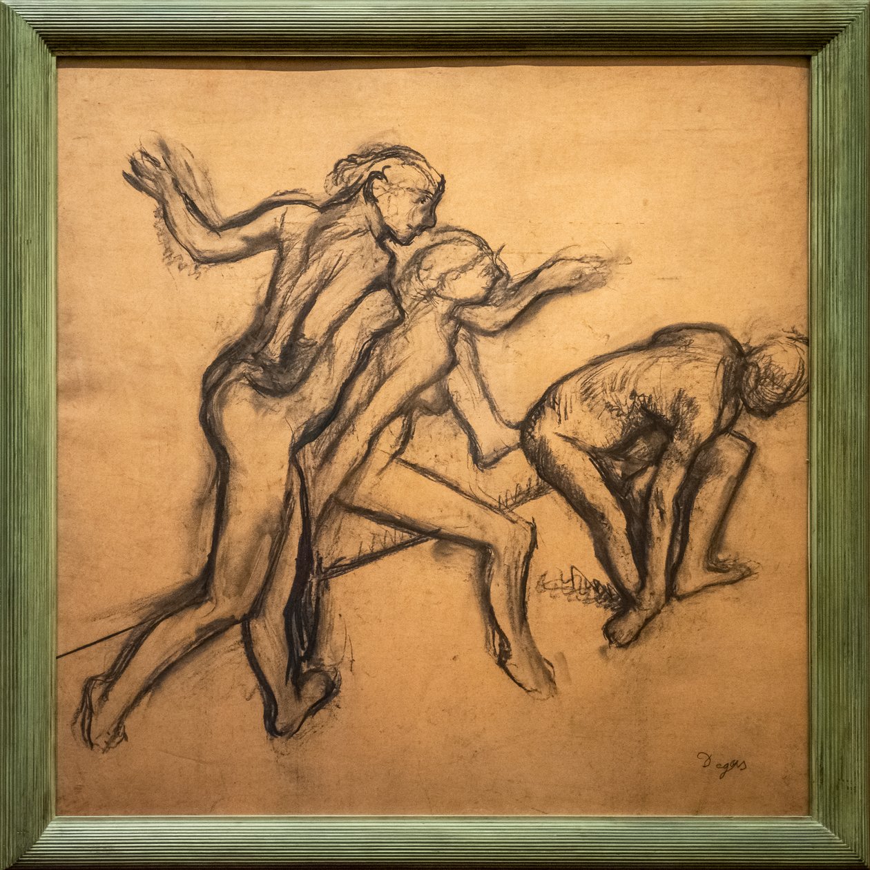 Tre nøgne dansere. 1895-1900. Trækul på kalkerpapir. af Edgar Degas