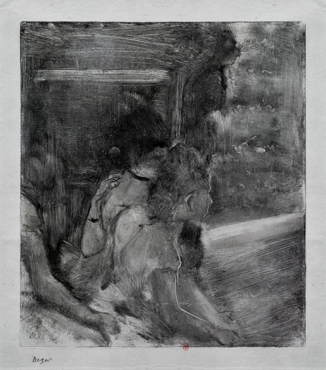 Til teatret. Omkring 1878. Monotypi har sort blæk fra Kina. af Edgar Degas