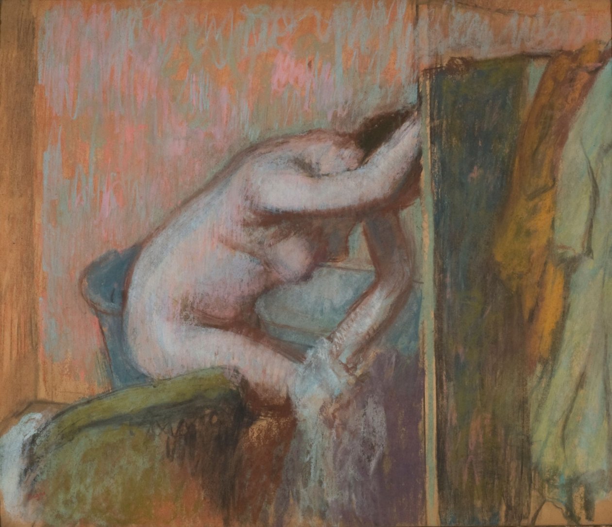 Toilette efter badet, ca. 1888 (pastel på pap) af Edgar Degas