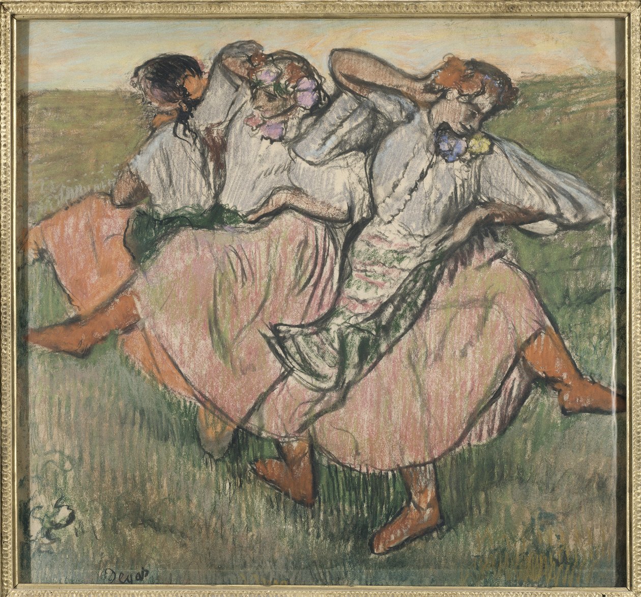 Trois danseuses russes - Tre russiske dansere, af Degas, Edgar (1834-1917). Pastel på papir, slutningen af 1890