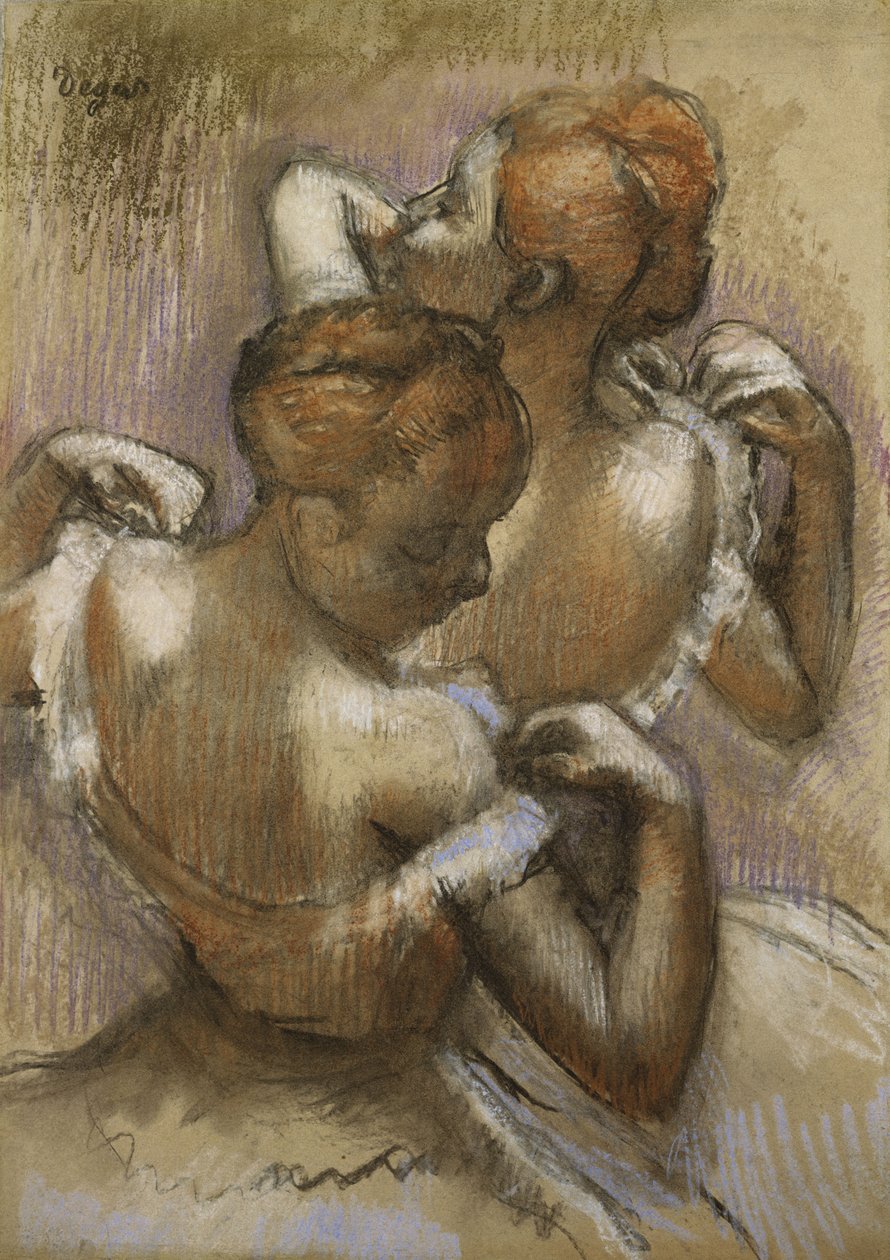 To dansere, der justerer deres skulderstropper, ca. 1897 af Edgar Degas