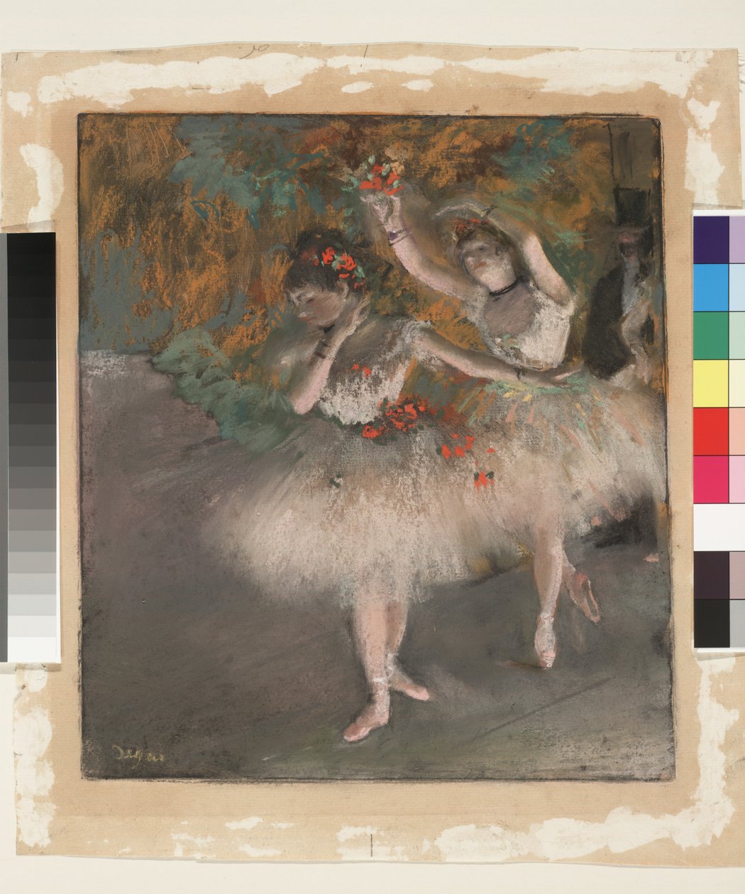 Two Dancers Entering the Stage, ca. 1877-78 (pastel over monotypi på papir) af Edgar Degas