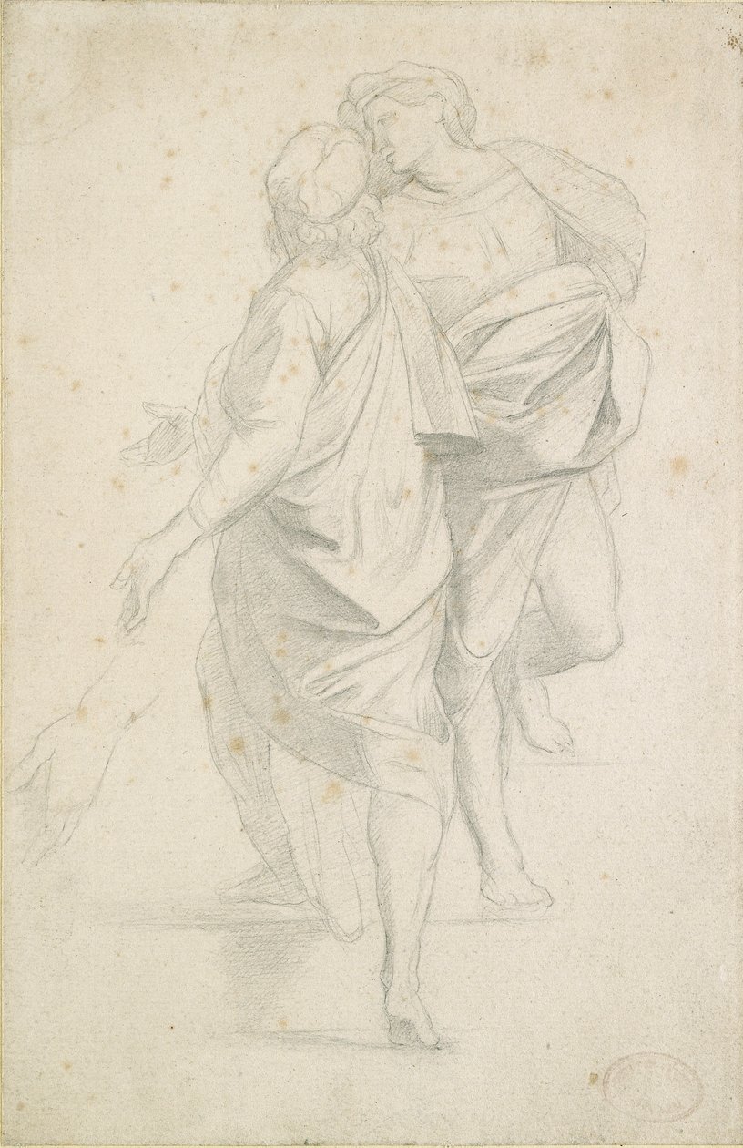 To skikkelser stående på en trappe efter Raphael, c1853-54 af Edgar Degas