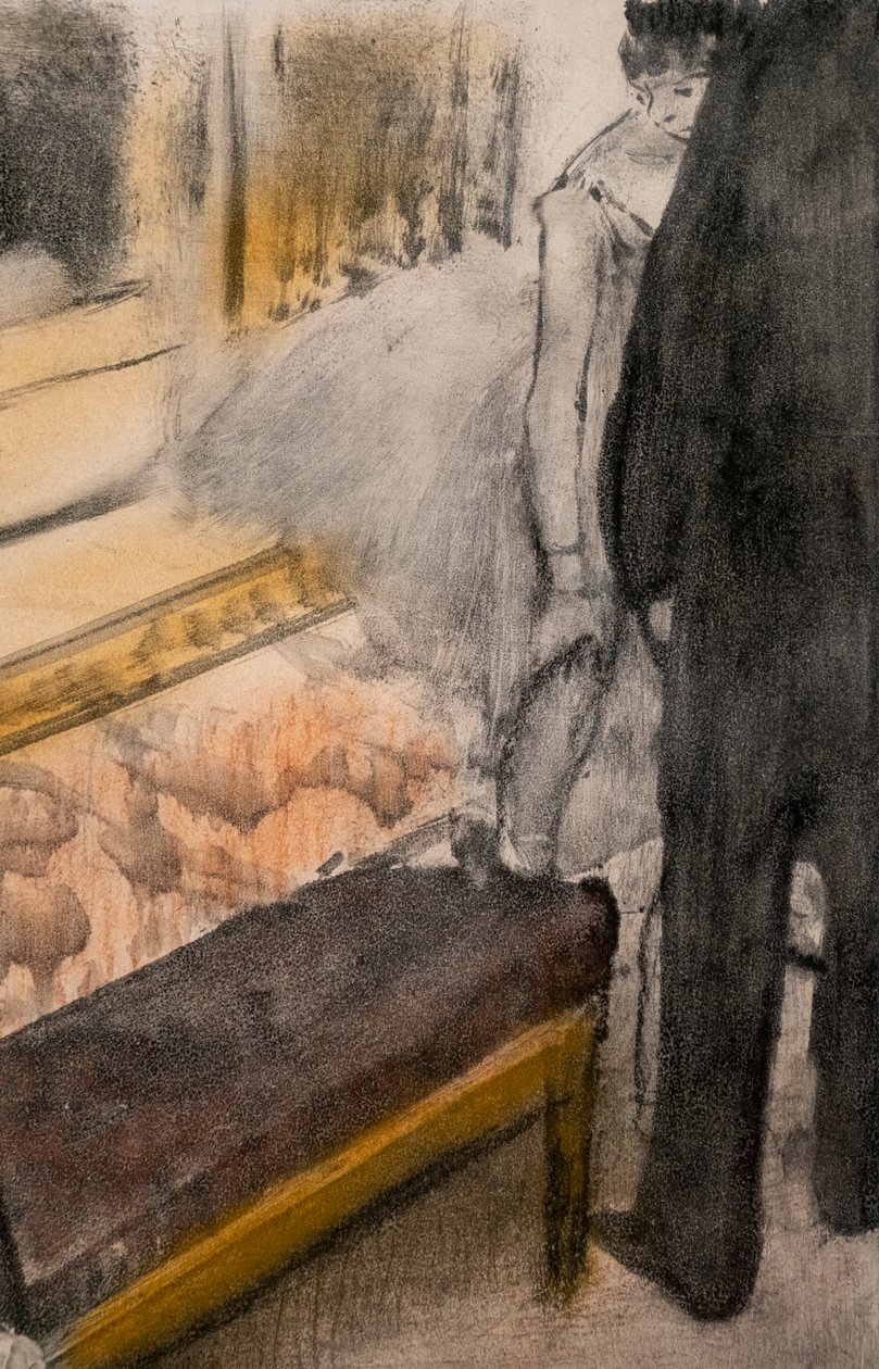 To mænd og to dansere (detaljer). Omkring 1876-1877. Pastel på monotypi. af Edgar Degas