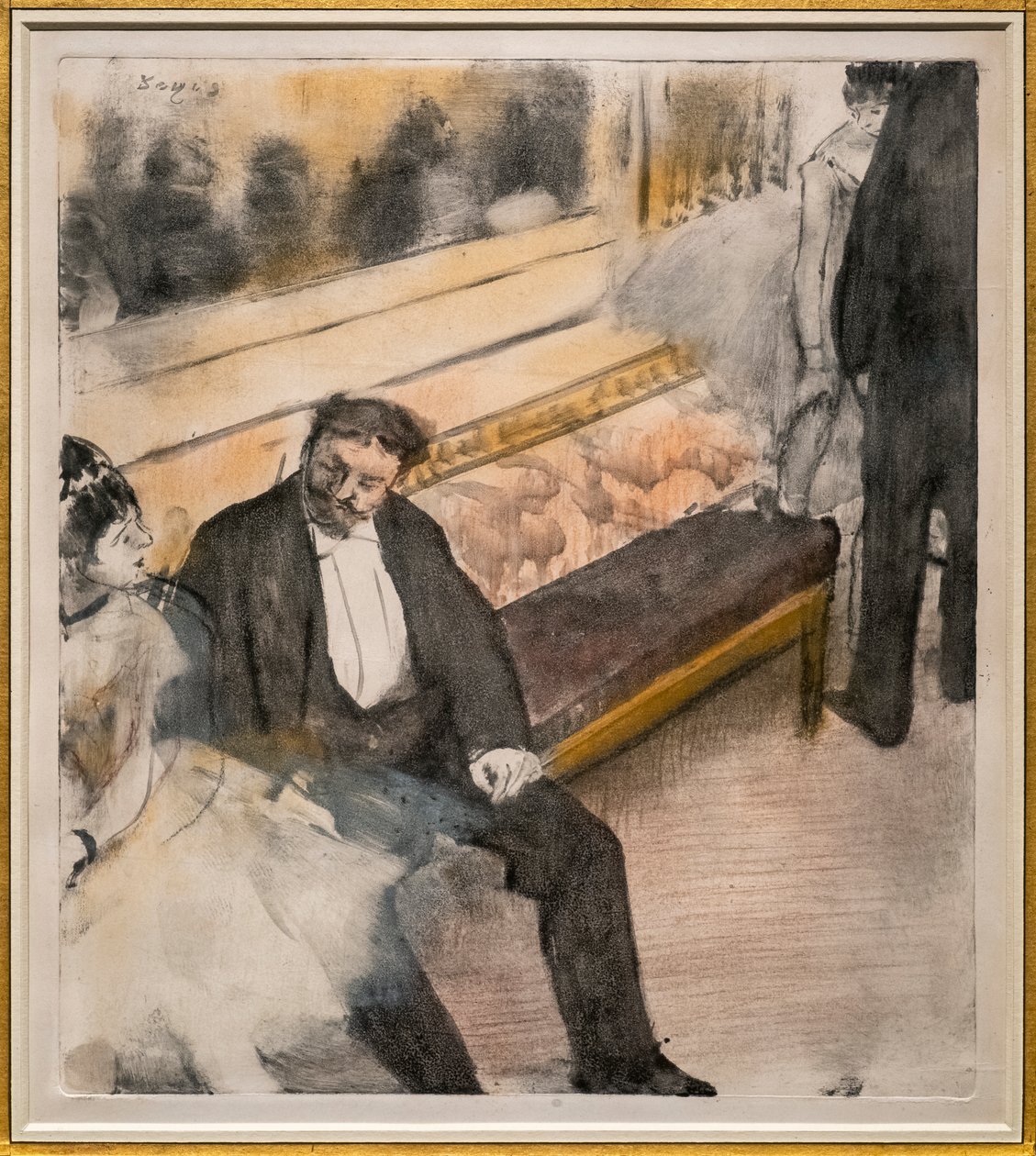 To mænd og to dansere. Omkring 1876-1877. Pastel på monotypi. af Edgar Degas