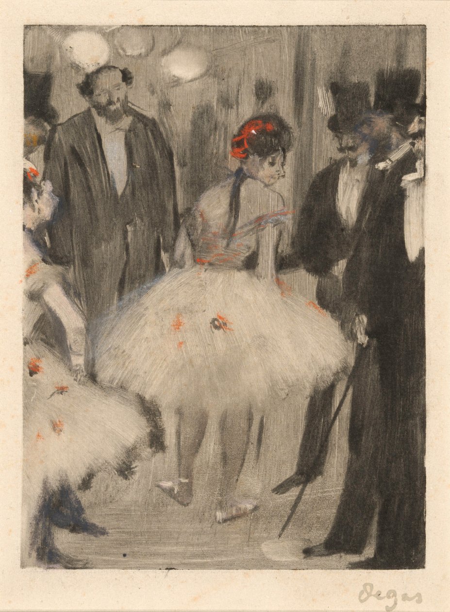 Virginie bliver beundret, mens markisen Cavalcanti ser på af Edgar Degas