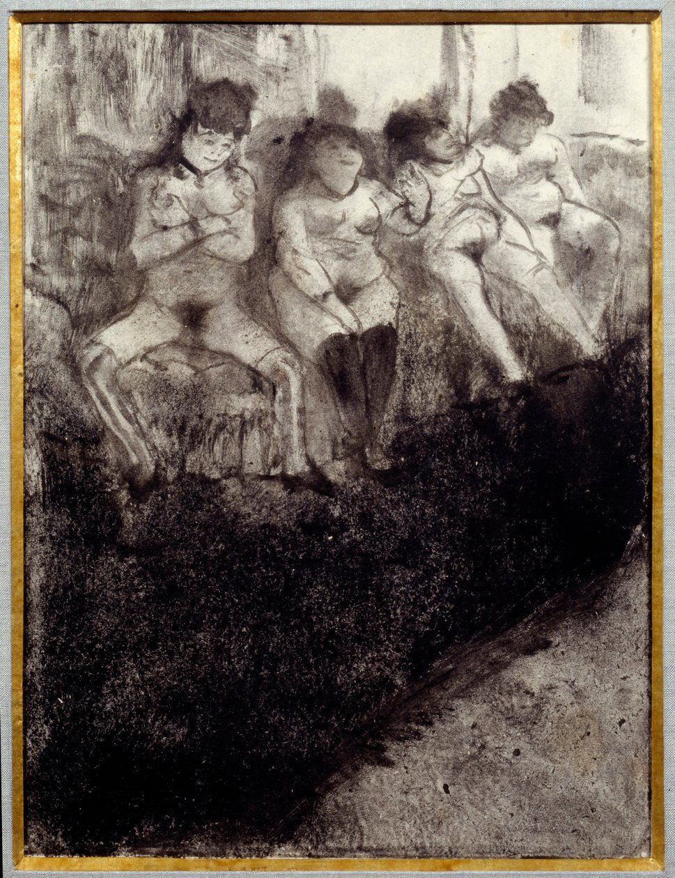 Venter anden version. Der er prostituerede, der venter på kunder på et bordel. Maleri af Edgar Degas af Edgar Degas