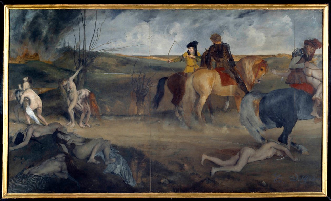 Krigsscene i middelalderen Maleri af Edgar Degas (1834-1917) 1861 Søn. 0,85x1,47 m Paris, musee d