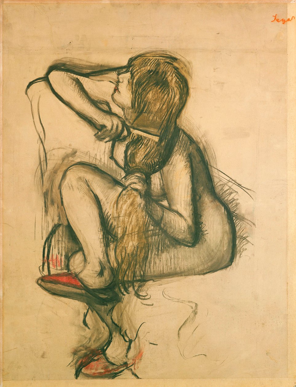 Kvinde kæmmer sit hår af Edgar Degas
