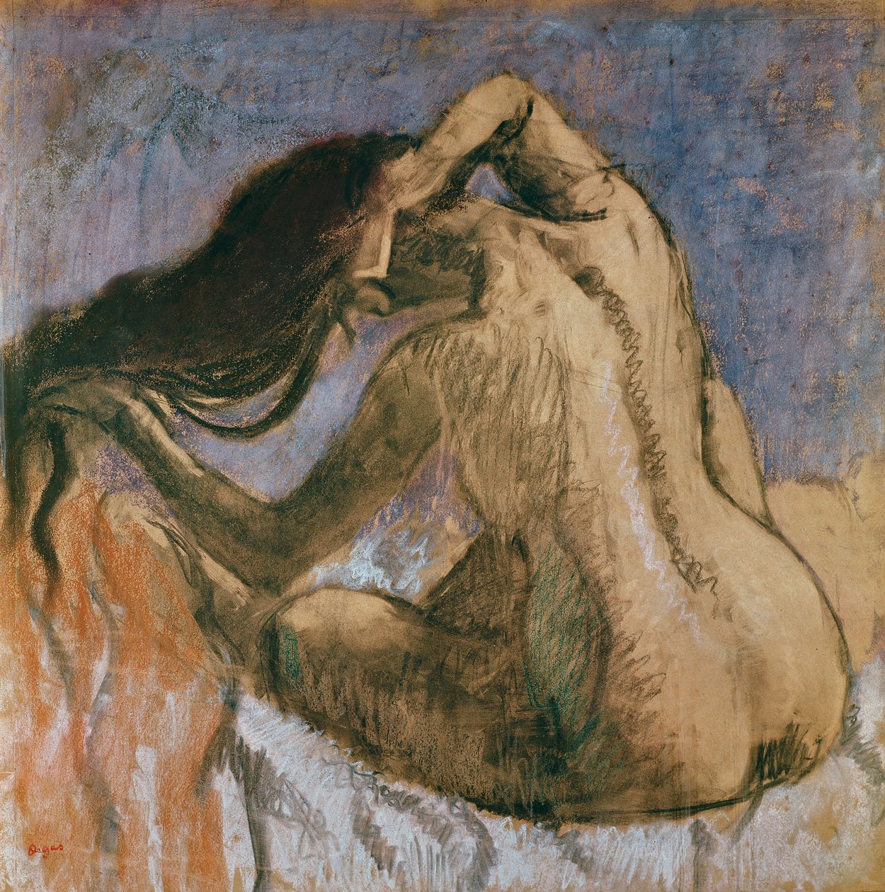 Kvinde kæmmer sit hår, 1905-10 (pastel på papir) af Edgar Degas