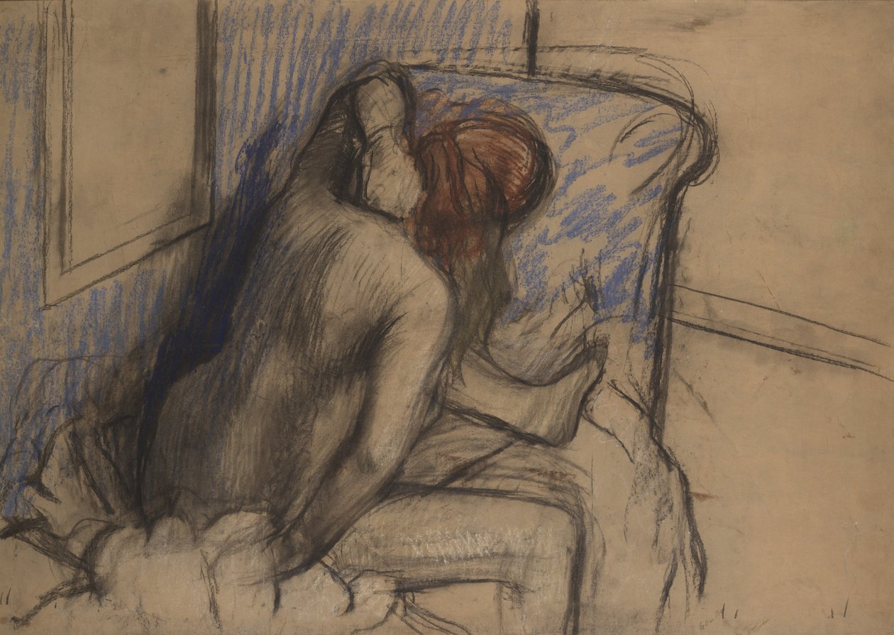 Kvinde tørrer sit hår, ca. 1902 (kul og pastel) af Edgar Degas
