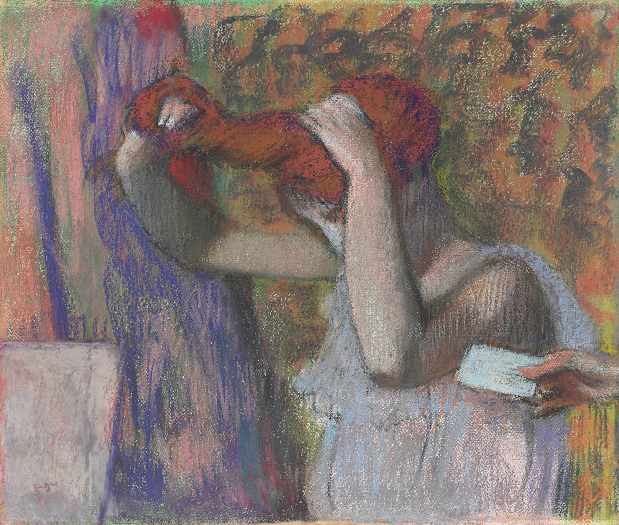 Kvinde, der styler sit hår, brevet; Kvinde, der reder sit hår, brevet, ca. 1888-1892 af Edgar Degas