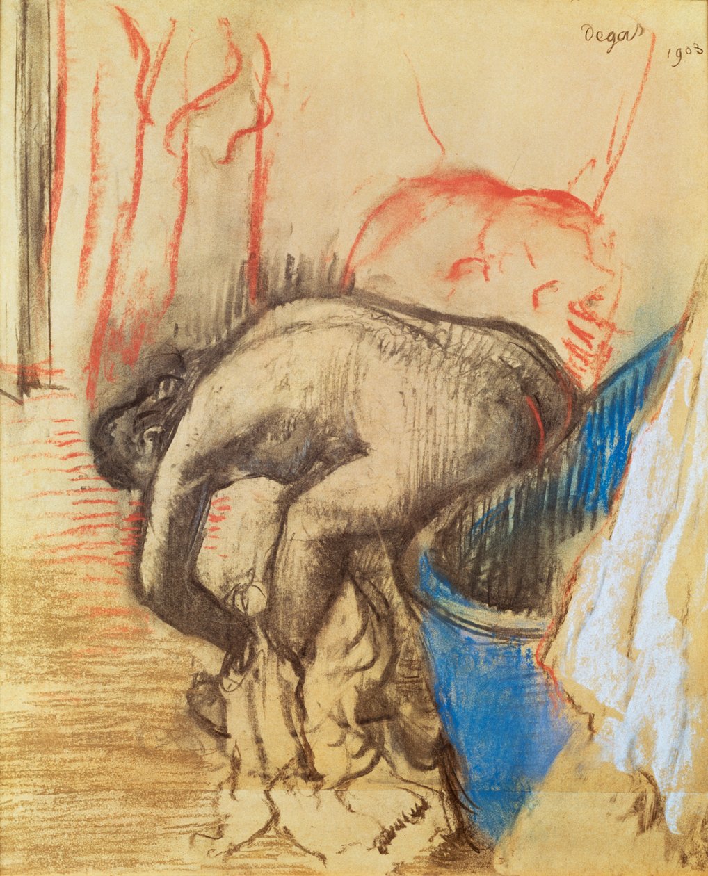 Kvinde tørrer sit venstre ben af Edgar Degas