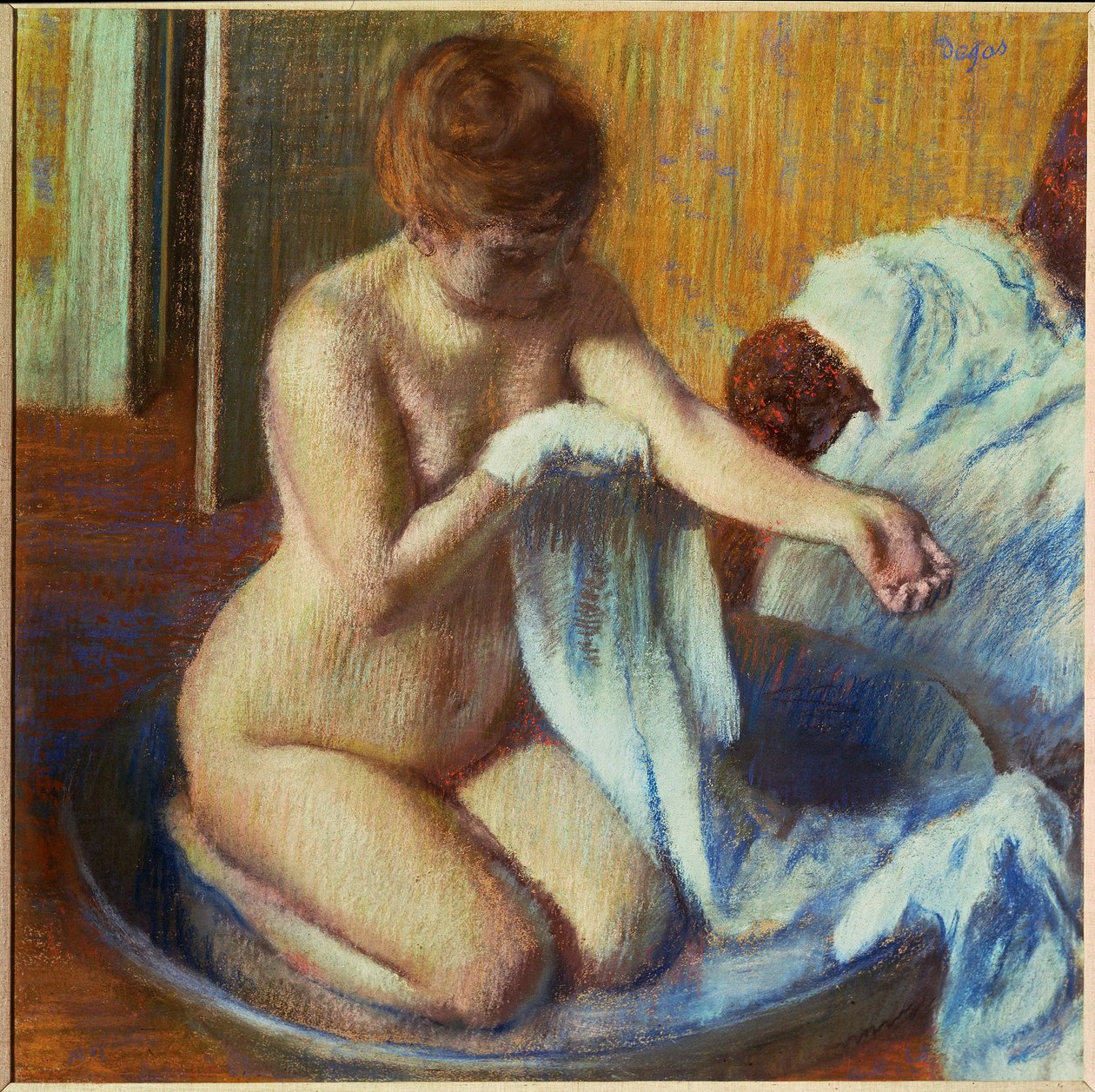 Kvinde i badekar (pastel på papir) af Edgar Degas
