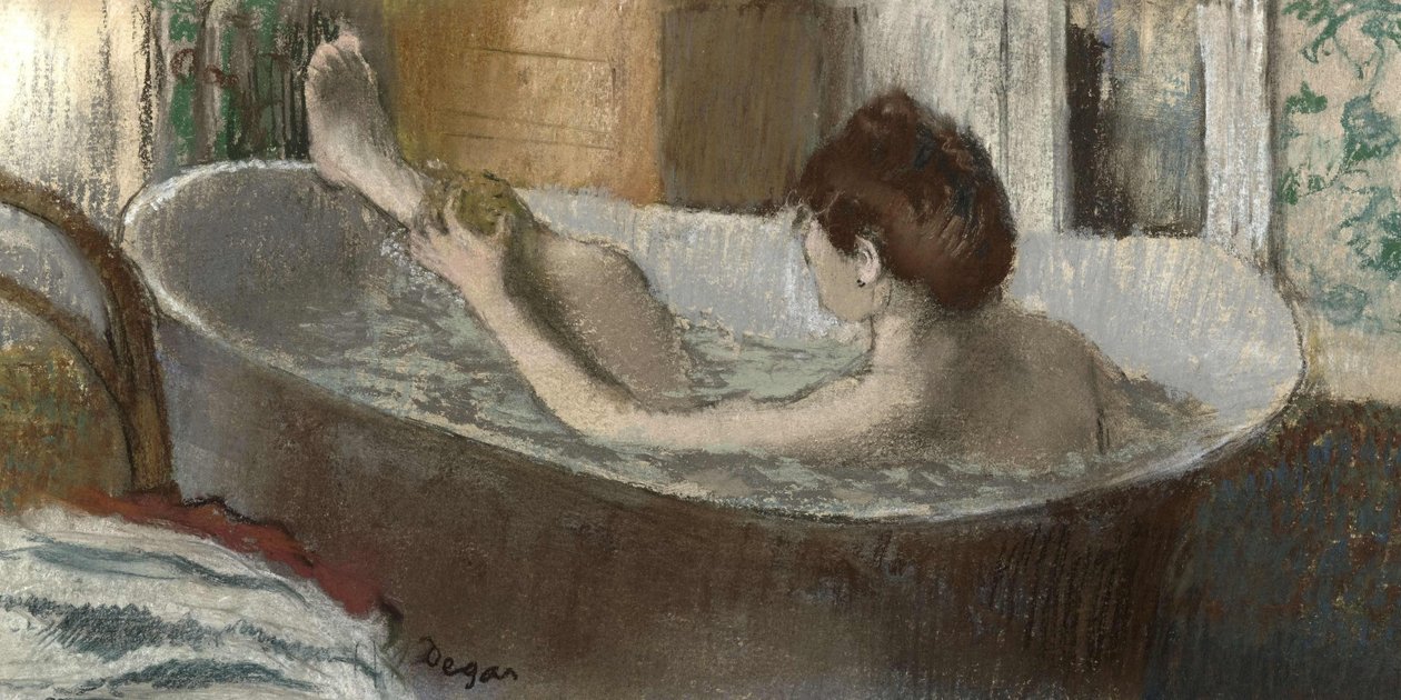 Kvinde i sit bad, svamper hendes ben, 1883-1884 af Edgar Degas