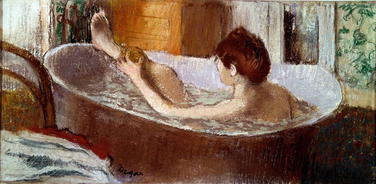 Kvinde i sit bad, der svamper benet Pastel af Edgar Degas (1834-1917) 1883 Søn. 0,19x0,41 m Paris, musee d