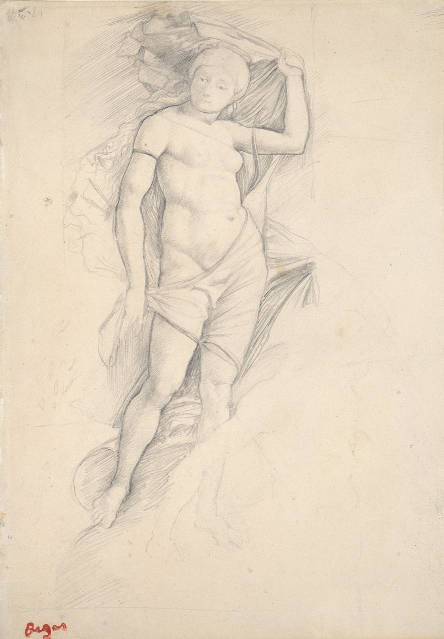 Kvinde, delvist draperet, med en let undersøgelse af en kentaur, nederst til højre, slutningen af 1800-tallet af Edgar Degas