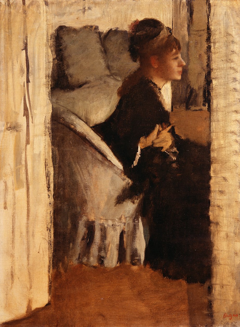 Kvinde tager handsker på af Edgar Degas