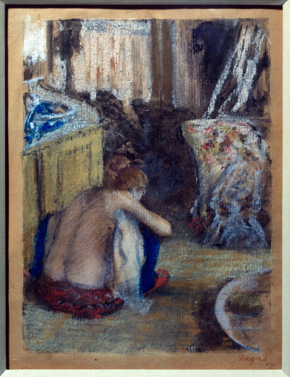 Kvinde sidder på hug Pastel på monotypi af Edgar Degas (1834-1917) 1877 Søn. 0,18x0,14 m Paris, musee d