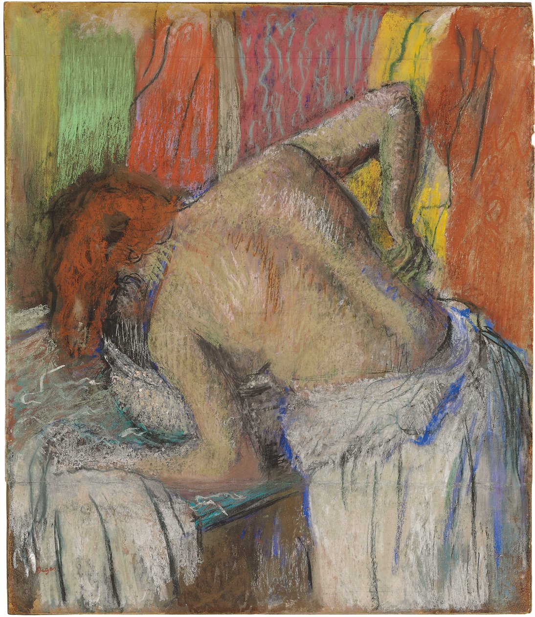 Kvinde vasker ryggen, ca. 1895 (pastel på sammenføjet papir lagt om bord) af Edgar Degas