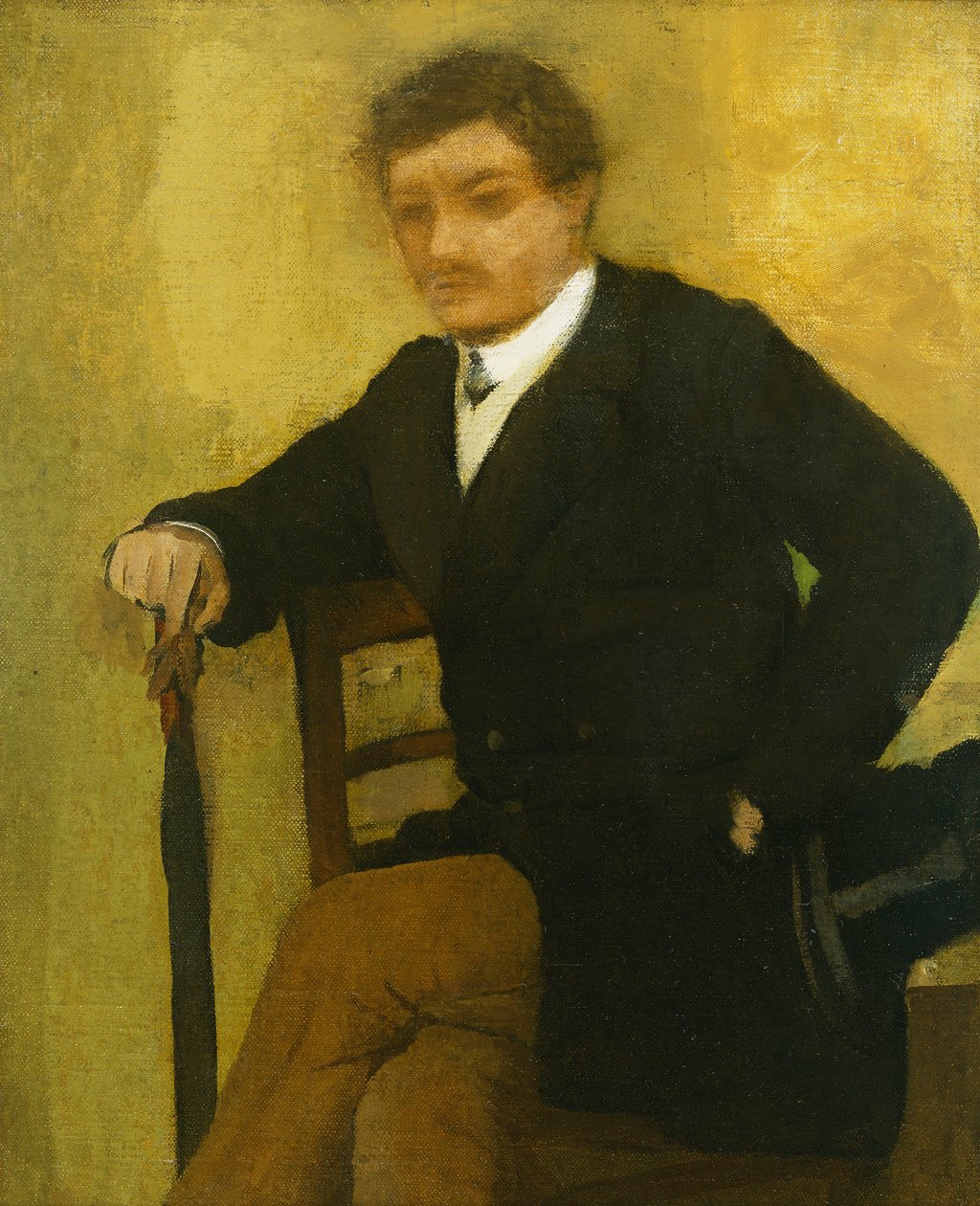 Ung mand sidder med jakke og paraply; Ung mand siddende med jakke og paraply, ca. 1864-1868 af Edgar Degas