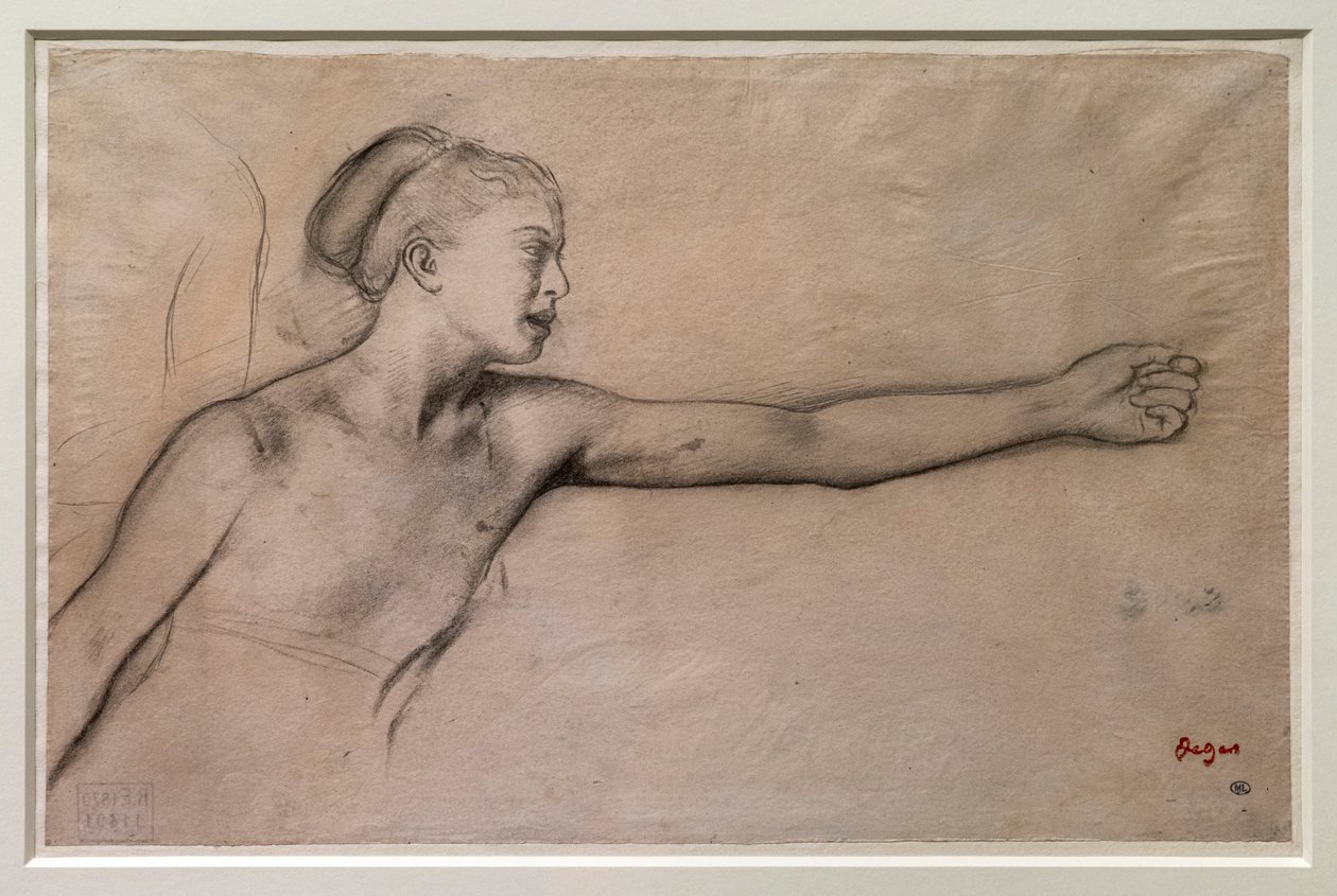 Ung spartansk pige (undersøgelse for "Little Spartan girls provoking boys"). Omkring 1860-1862. Sort blyant, grafit, blander på kalkerpapir. af Edgar Degas