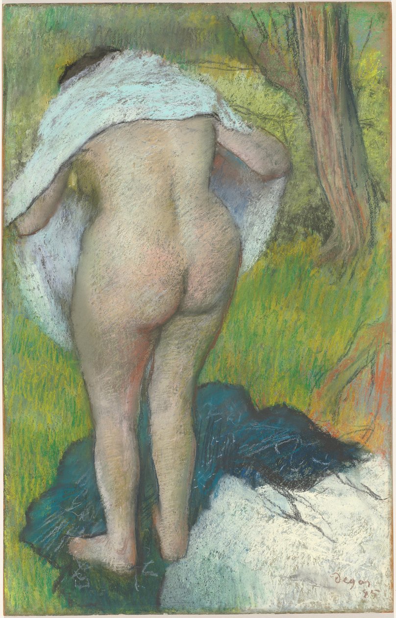 Ung kvinde klæder sig selv af Edgar Degas