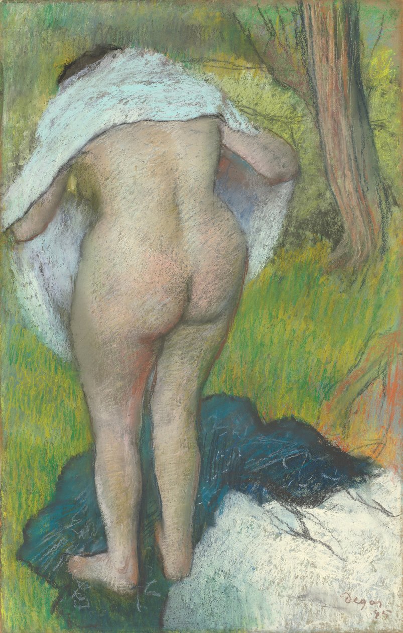 Ung kvinde klæder sig selv af Edgar Degas