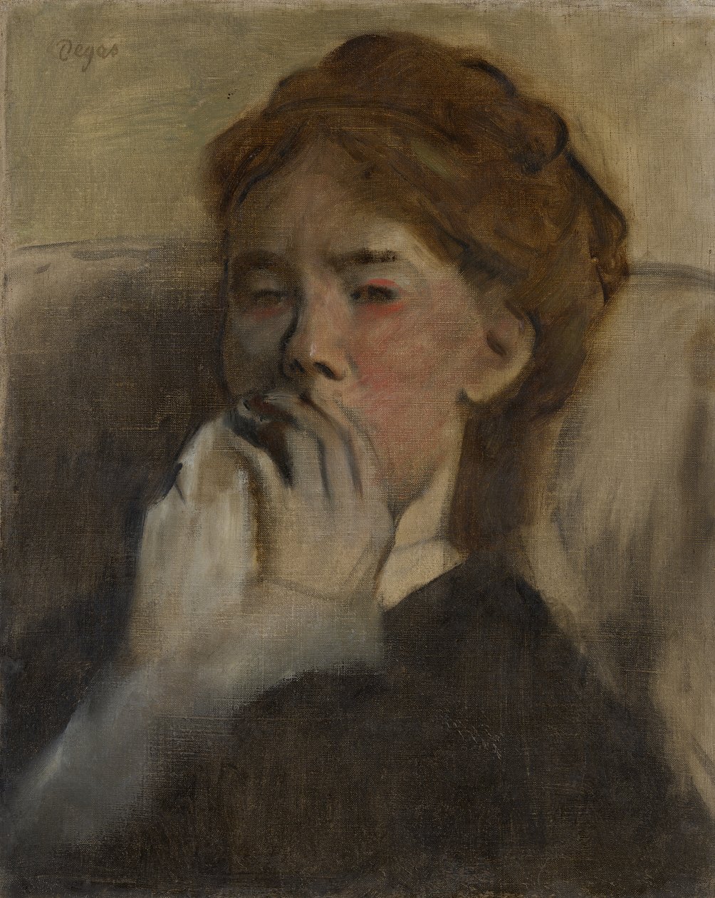 Ung kvinde med hånden over munden, ca. 1875. af Edgar Degas