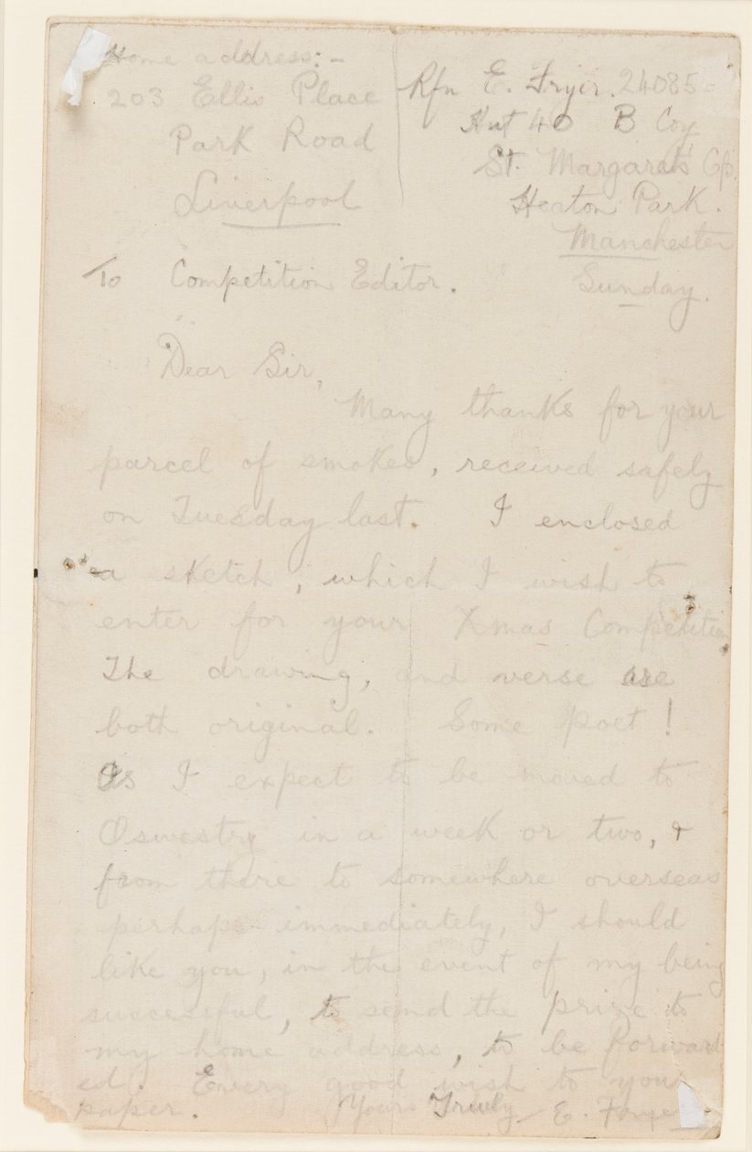 Brev til en aviskonkurrenceredaktør, 1914-18 af Edgar Fryer