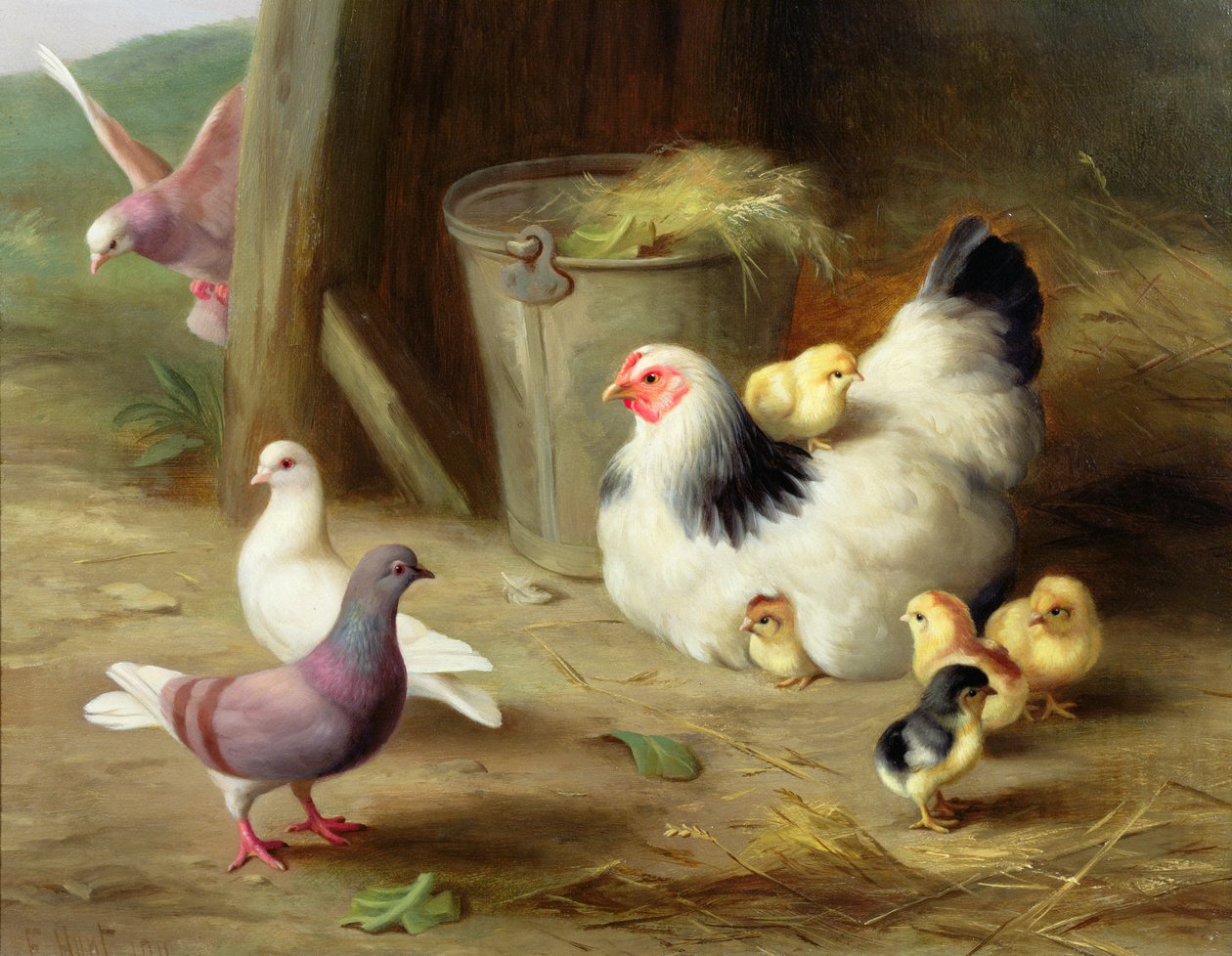 Scene fra bondegården af Edgar Hunt