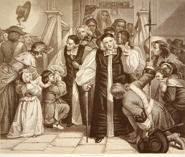 Frigivelsen af syv biskopper efter deres retssag i Westminster Hall, 29. juni 1688, indgraveret af H.Bourne (gravering) af Edgar Melville (after) Ward