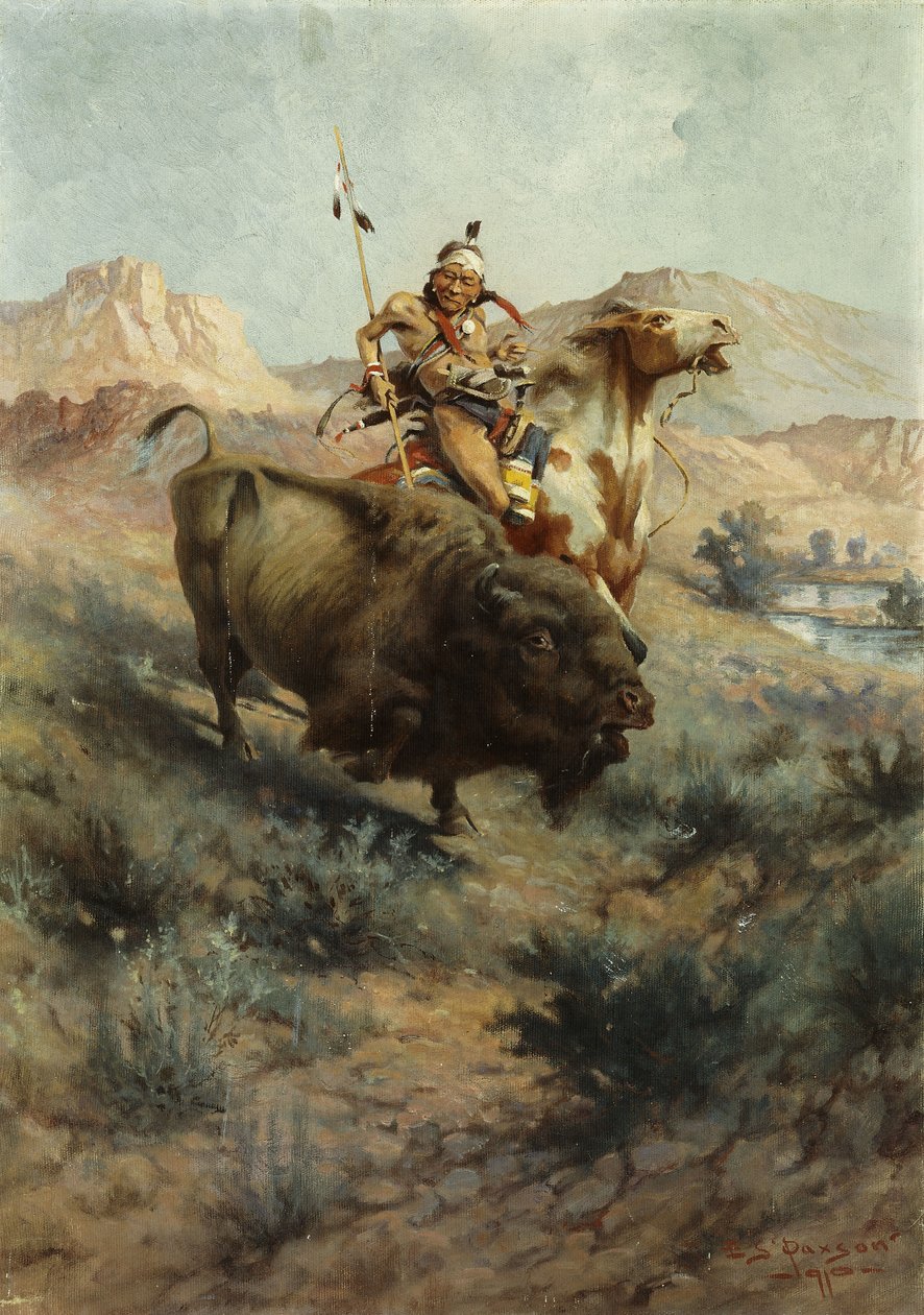 Indian og Buffalo, 1891 af Edgar Samuel Paxson