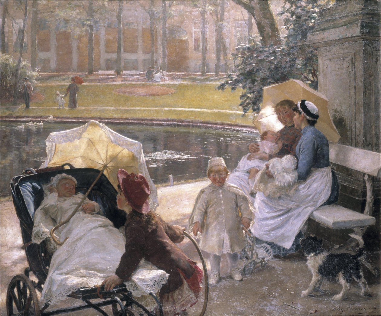 At the Corner of the Park (olie på lærred) af Edgard Farasyn