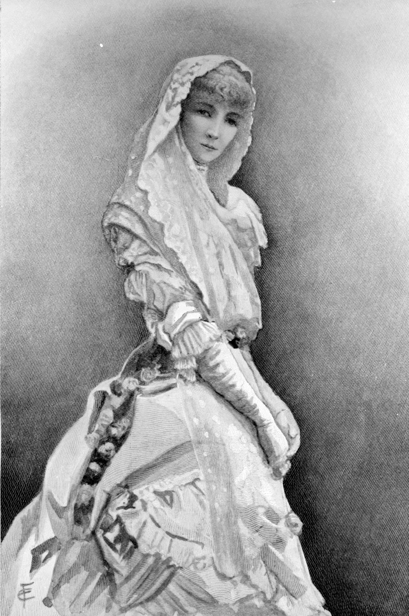 Sarah Bernhardt som Marguerite Gautier i La Dame aux Camelias af Alexandre Dumas Fils i den første produktion i USA, ca. 1880 af Edith Fithian