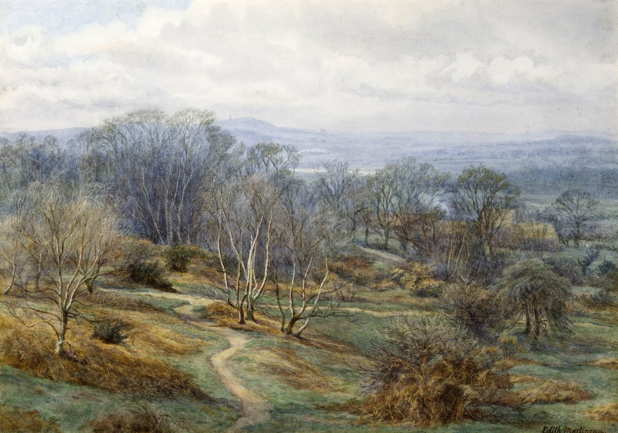 Hampstead Heath ser mod Harrow on the Hill, ca. 1880 (wc på papir) af Edith Martineau