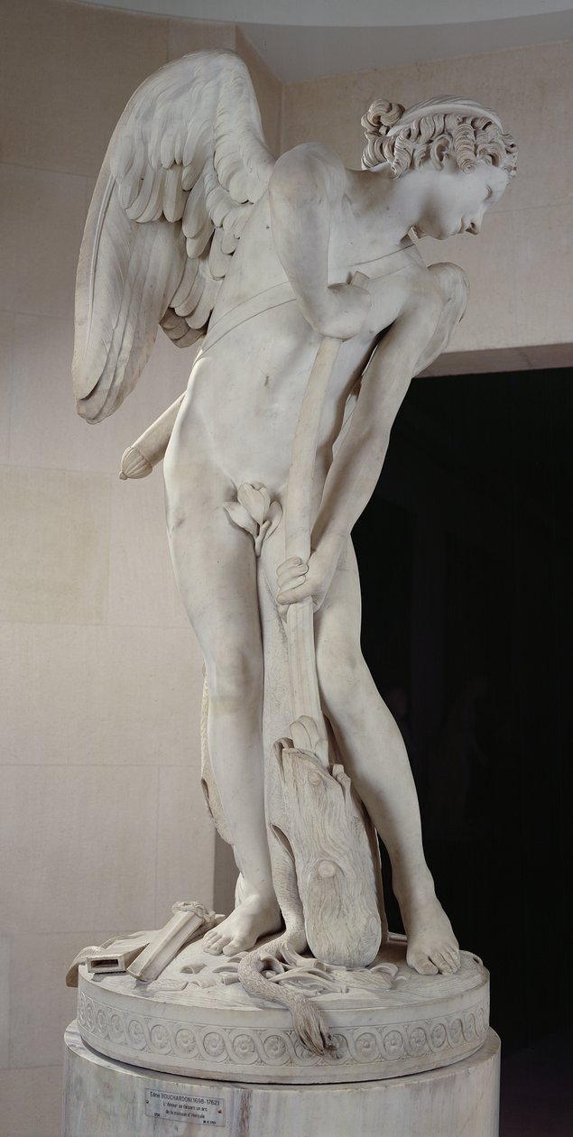 Amor udskærer sin bue fra Hercules-klubben af Edmé Bouchardon