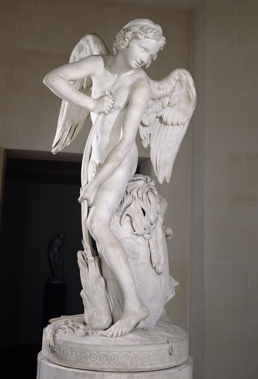 Amor udskåret sin bue fra Hercules-klubben, 1747-50 (marmor) (se også 234450) af Edmé Bouchardon