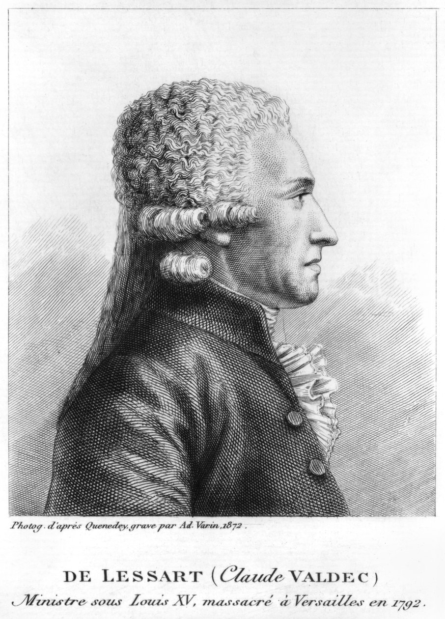 Portræt af Claude Valdec de Lessart (1741-92) graveret af Ad. Varin, 1872 (bw) af Edme Quenedey