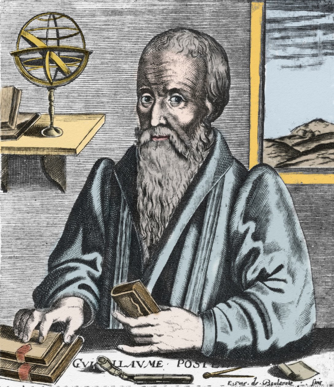 Portræt af William Postel (1510-81) - Portræt af Guillaume Potel (1510-1581) orientalist, filolog og teosofi af fransk katolsk kirkesamfund. Gravering af Edme de Boulonois. af Edme de Boulonois