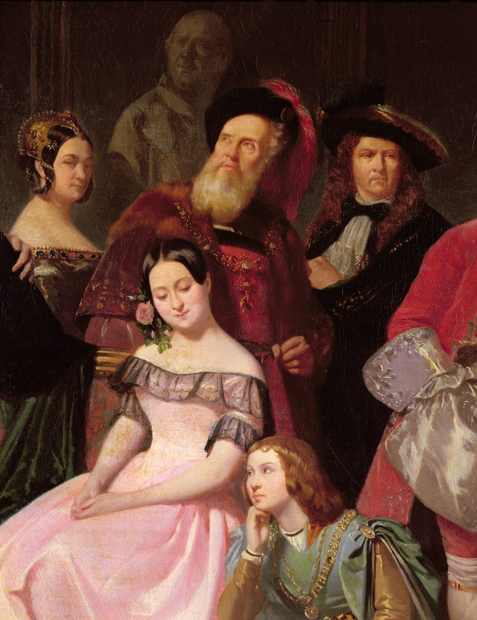 Medlemmer af Comedie-Francaise, fra venstre: frøken Noblet, frøken Plessis, Joanny (1775-1849) i Hernani-kostume, frøken Anais, Perrier, i 1840 (detalje af 163165) af Edmond Aime Florentin Geffroy