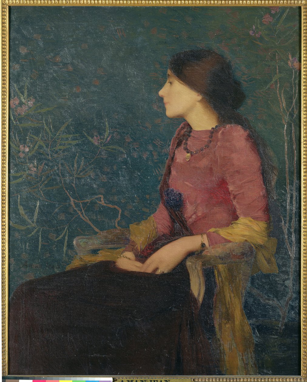 Siddende portræt af Thadee-Caroline Jacquet, senere Madame Aman-Jean, før 1892 af Edmond François Aman Jean